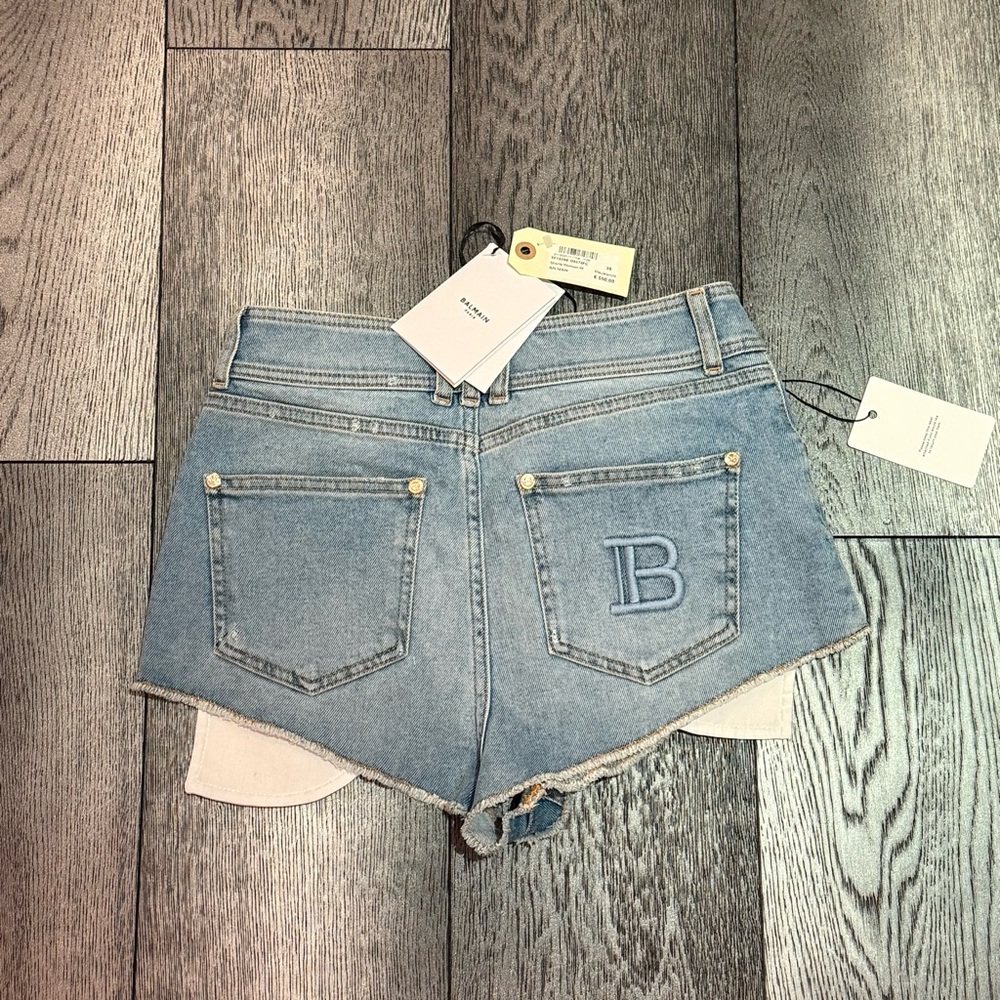 Balmain Light Blue Denim Shorts